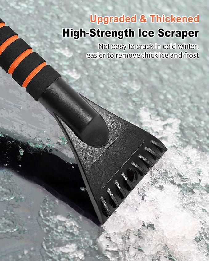 SEAAES Ice Scraper with Snow Brush for Car Windshield, Upgraded Extendable Snow Brush with Foam Grip for Truck SUV Vehicle Windows - Orange