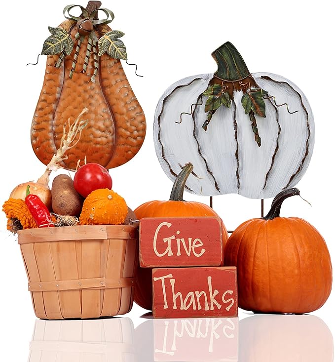 Metal Pumpkin Garden Stakes - Autumn Decorative Yard Signs - Indoor Outdoor Plant Flower Stake Fall Lawn Ornaments Pumpkin Decoration for Harvest Halloween (17.5" x2-B)