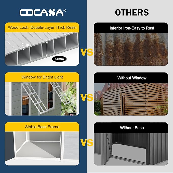 CDCASA 4x8 FT Resin Lean to Shed, Waterproof Outdoor Storage Sheds with Floor & Adjustable Openable Windows, Outside Plastic Tool Shed for Backyard Patio Poolside Garden, Gray