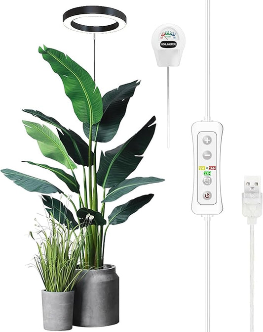 Plant Grow Light,yadoker LED Growing Light Full Spectrum for Indoor Plants, Paired with a Soil Tester,Height Adjustable, Automatic Timer, 5V Low Safe Voltage,Idea for Large Plant Light