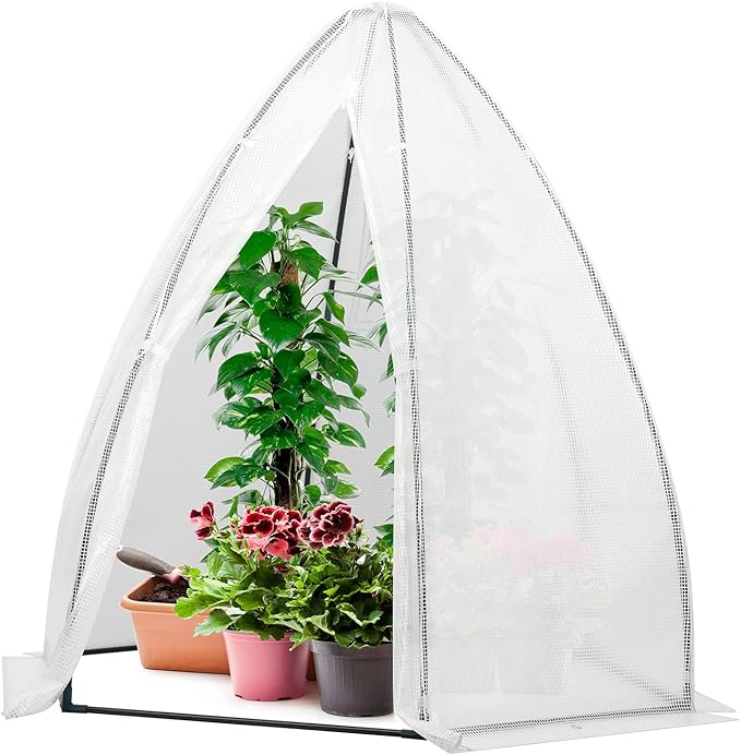 VIVOSUN Portable Mini Greenhouse 72x63x63-Inch Tent-Style Greenhouse, PE Cover with Roll-up Zipper Door and Window, for Indoor Outdoor or Garden Plant Growing, White