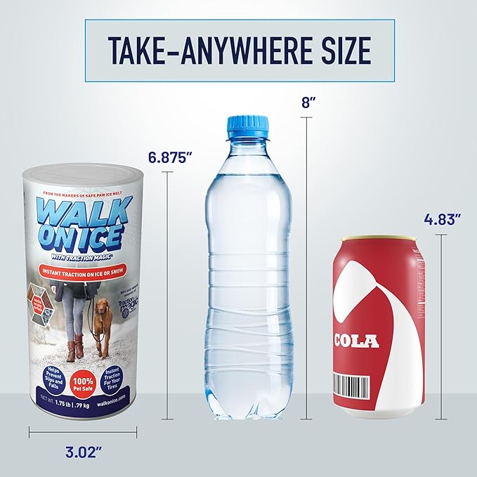 Walk on Ice - Instant Grip for Snow & Ice, Prevent Slips & Falls, Safe for Kids, Pets, & Cars, Unique Mineral Blend, 100% Salt & Chemical Free, 1.75 lb CAN for Walkways & Sidewalks