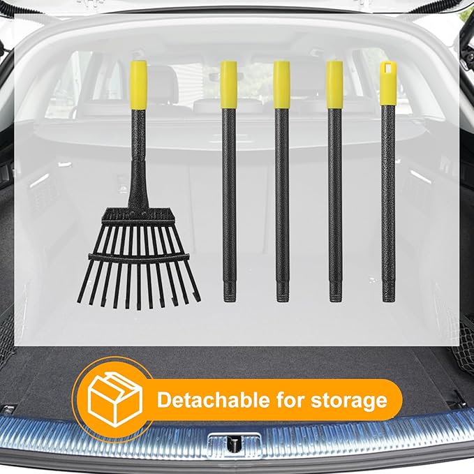 60" Leaf Rake- 11 Metal Tines 8.5" Wide- Small Leaves Rakes for Gardening- Adjustable Metal Leaf Rake for Picking Leaves,Grass Clippings Garbage