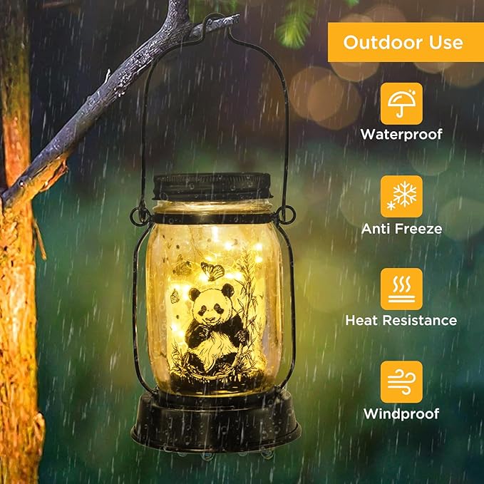 Panda Gifts for Women/Men/Kids Panda Solar Lanterns Mom Grandma Birthday Present Lantern Memorial Lights Solar Garden Decoration Outside for Yard, Patio,Backyard,Porch Torches