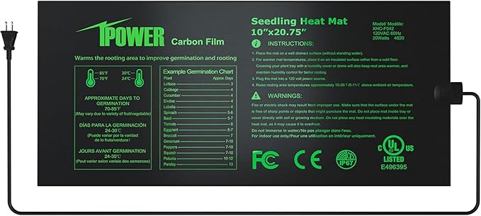 iPower Durable Waterproof Seedling Heat Mat 10"x20.75", Warm Hydroponic Heating Pad for Germination, Indoor Gardening, Greenhouse