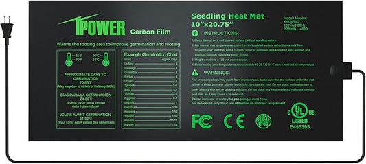 iPower Durable Waterproof Seedling Heat Mat 10"x20.75", Warm Hydroponic Heating Pad for Germination, Indoor Gardening, Greenhouse