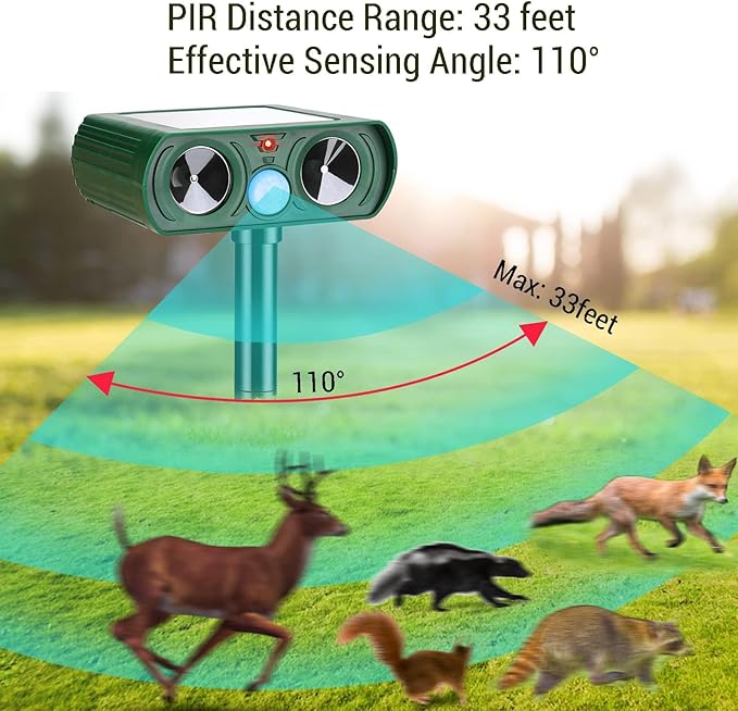 4 Pack Ultrasonic Animal Repeller Outdoor Solar Deer Repellent Ainmal Cat Deterrent with Motion Sensor to Repel Squirrel Dog Rabbit Raccoon Repellent for Yard Garden