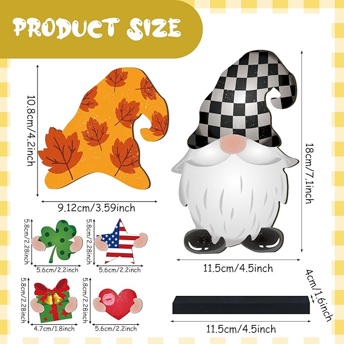 Blulu Interchangeable Wooden Gnome Decor DIY Holiday Seasonal Fall Gnomes Halloween Tiered Tray Decoration with Magnet Pieces Halloween Welcome Sign for Holiday Decorations(Fresh)