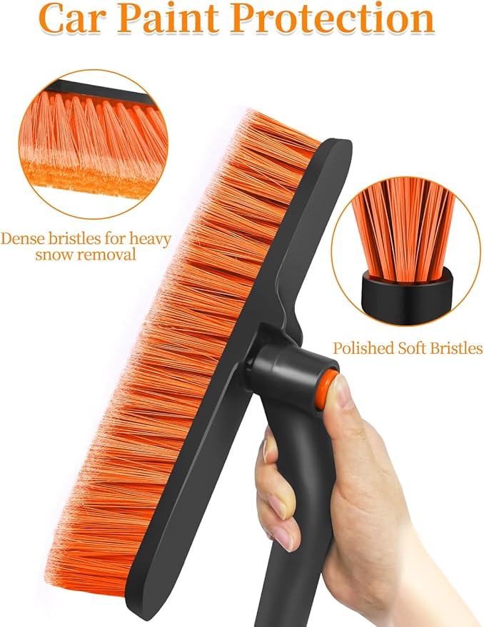 HEEYA Car Ice Scraper with 12.6 Inch Large Brush Head, Snow Brush and Ice Scraper for SUV Windshield Window, Extendable Snow Scraper for Truck Automobile Vehicle - Orange