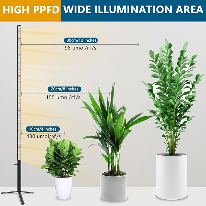 Standing Grow Lights for Indoor Plants Full Spectrum with 42W, 216 LEDs & 4ft Height,T10 Vertical Tall Plant Lights with On/Off Switch and Tripod Floor Stand for Large House Plants Growing