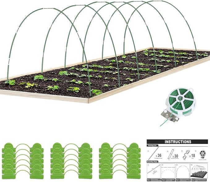Garden Hoops for Raised Bed, 36 PCS Greenhouse Hoops 6 Sets of 8.5 FT Long Garden Arch Greenhouse Frame Rust-Free Fiberglass Garden Hoops for Row Cover Netting Shade Cloth