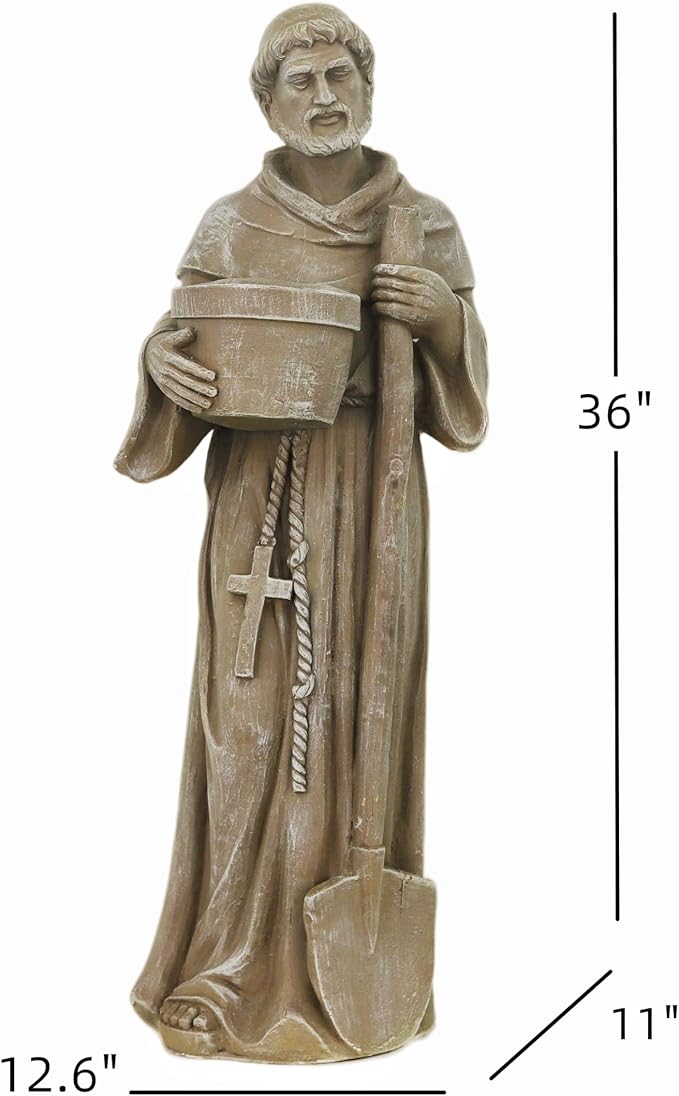 36" H Large St. Fiacre Statue Outdoor Decor for Garden Lawn Yard Porch Patio Hallway Religion Sculpture