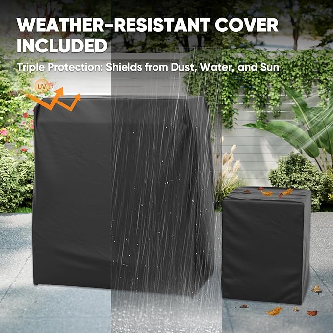 35'' Outdoor Propane Fireplace with Tank Storage, CSA Certified 50,000 BTU Patio Firepit with Dust Cover for Garden, Backyard and Balcony, Gray/Beige