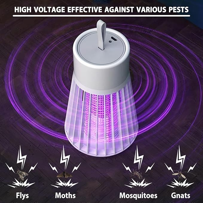 Bug Zapper Rechargeable, Hangable Mosquito Killer Lamp - Portable UV Insect Gnat Trap for Outdoor/Indoor, USB-Powered with Grid for Camping, Bedroom, Patio, Kitchen