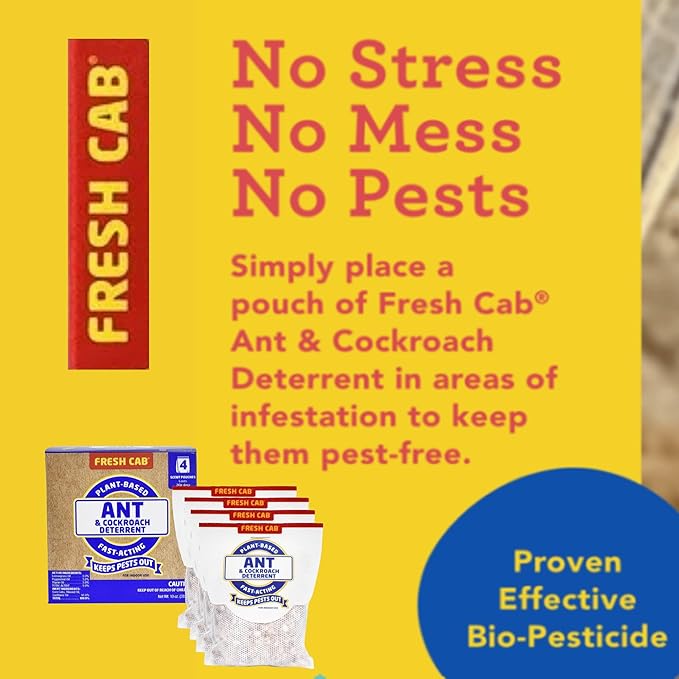 Fresh Cab Ants & Cockroaches Deterrent - Indoor Botanical Pest Control - Safe for Kids & Pets When Used as Directed - Made with Peppermint Essential Oil - 12-Pack (3)