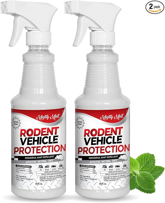 Mighty Mint Peppermint Oil Rodent Repellent Spray for Vehicles – Natural Mouse & Rat Control for Car Engines, RVs, Trucks & Boats – Plant-Based, Extra-Strong Formula – 16 oz (Pack of 2)