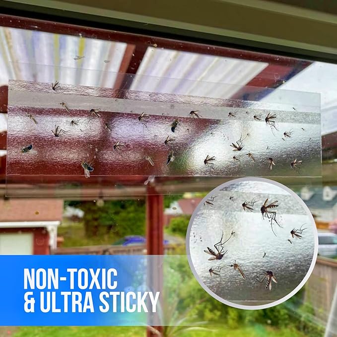 Garsum Window Fly Traps Indoor, Fly Paper Bug Sticky Strips, House Fly Killer Window Decal Non-Toxic,4 Pcs per Pack Total 12 Pieces