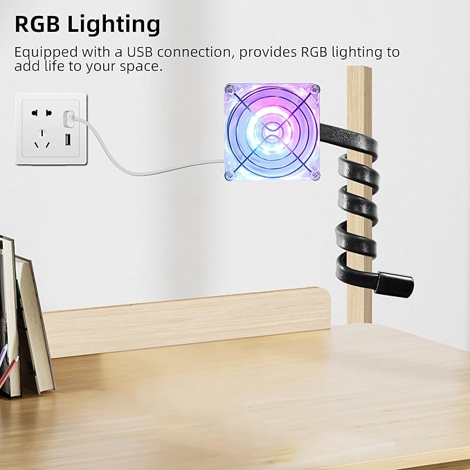 3.15" 80mm Adjustable Gooseneck Mini Fan Low Noise 5V USB Vent Cooling Fan with LED Light for Small Plants Electronics Mic Arm Compact Ventilation