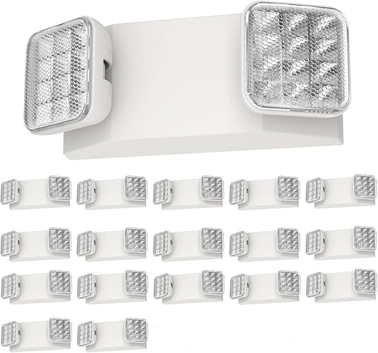SPECTSUN 18 Pack White LED Emergency Lights with Battery Backup-UL Listed Two Head Adjustable Emergency Lighting Fixtures - 120-277V AC-Exit Sign Lights (18 Packs-U9)
