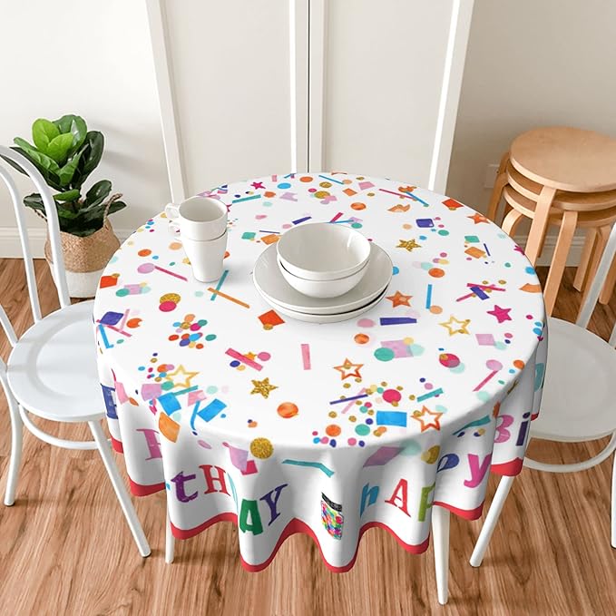 Giwawa Round Tablecloths 60 Inch Home Happy Birthday Tablecloth Colorful Dry No Wrinkles Birthday Party Supplies