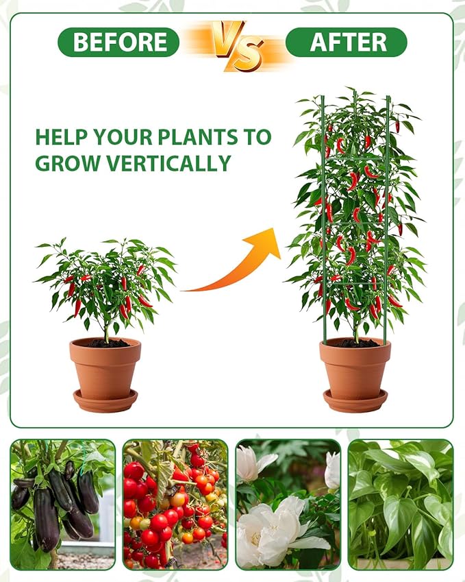 6 Pack Tomato Cages for Garden, 51 Inches Adjustable Tomatoes Plant Stakes Support Cages Trellis, Garden Trellis for Vegetable Flowers Fruits Climbing Plants- 20 Binding Wires Included