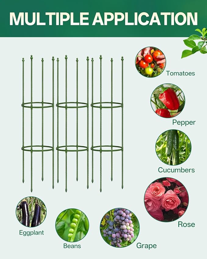Breeze Touch 3 Pack Tomato Support Cages, Up to 59 Inch Adjustable Tomato Trellis for Garden & Pots, Garden Trellis for Climbing Plants Outdoor, Plant Trellis for Climbing Vegetables, Flowers, Beans