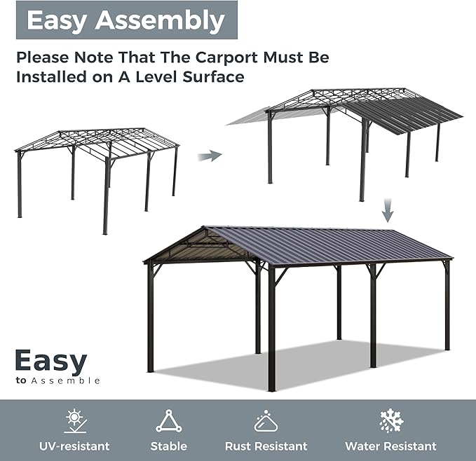 GREEN PARTY 10 x 20 ft Metal Carport Kits with Galvanized Steel Roof, Heavy Duty Metal Carport Canopy, Outdoor Car Tent Metal Garage Shelter for Car, SUV, Truck and Boats, Grey