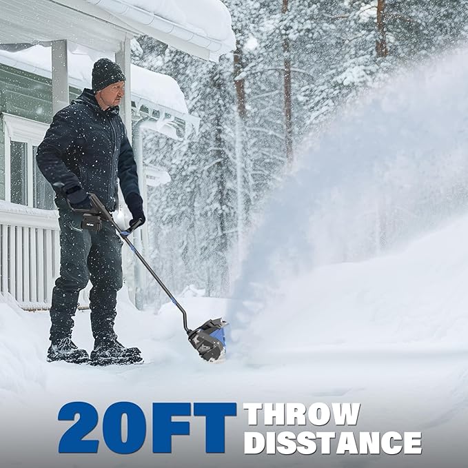 SOYUS Cordless Snow Shovel, 20V Electric Snow Blower, 12-Inch Clearing Width & 20-Ft Snow Throw, with LED Spotlight and Adjustable Front Handle (4.0Ah Battery, Quick Charger and Dust Cover Included)