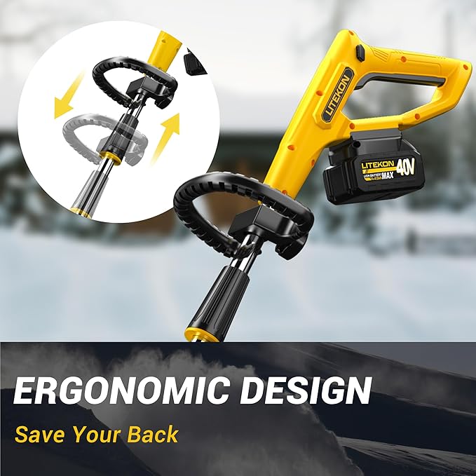 40V Brushless Cordless Snow Shovel, 13-Inch Electric Snow Blower with 2X 4.0Ah Batteries & Charger, Battery-Powered Snow Removal with 16.5FT Throw Distance for Patio, Deck, Driveway,Yellow