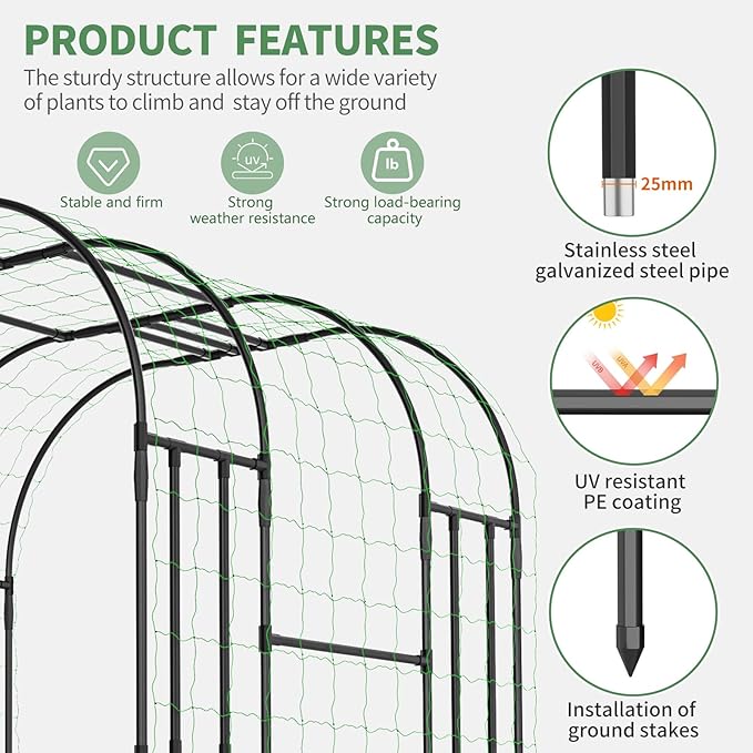 SUNYRISY Garden Arch Trellis, 87" x 59" x 47.2" Large Garden Trellis for Climbing Plants Outdoor, Tall Archway Plant Support Trellis Outdoor for Cucumber Grape Vine Vegetable Flower