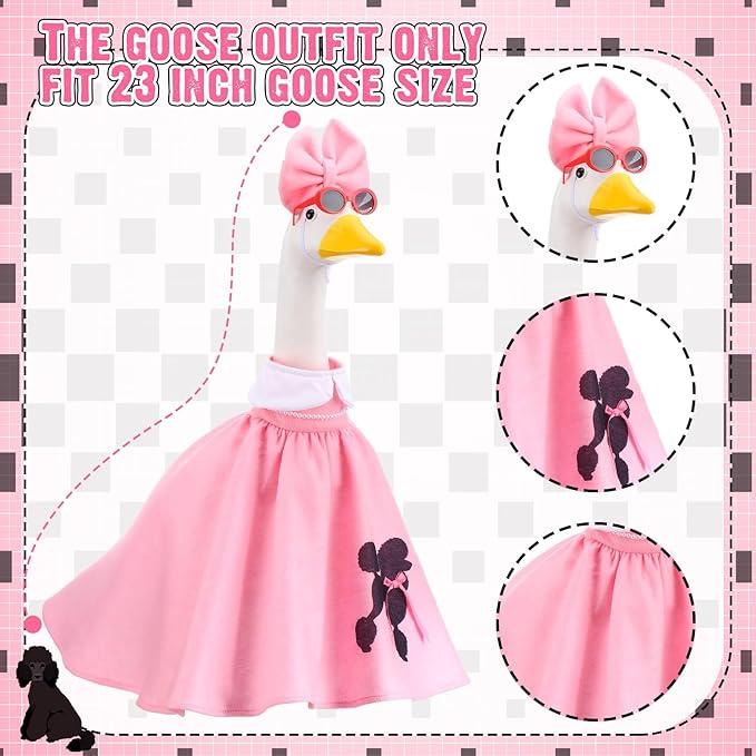 Outus Halloween 50s Goose Outfits Funny Poodle Skirt for Porch Goose 23 Inch Holiday Lawn Geese Cloth for Halloween 50s Vintage Party Yard Garden Outdoor Decoration