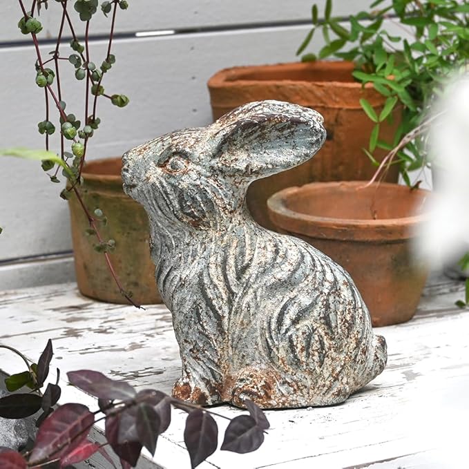 All Chic Bunny Decor Garden Statue Cement Rabbit Statue for Home Garden Indoor Outdoor Statues for Yard,Front Yard Decor,Easter Rabbit Figurines（Blue）