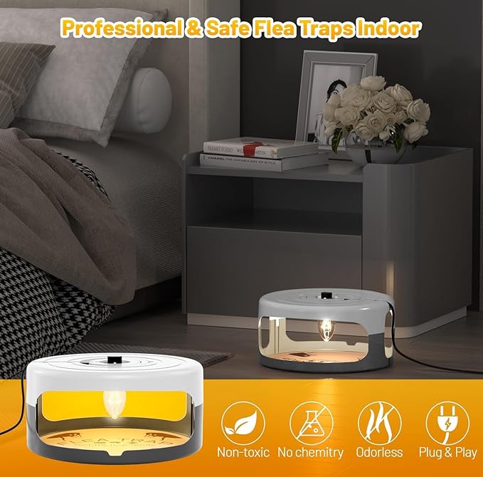 2 Pack Flea Traps for Inside Your Home with 8 Sticky Trap Refills & 4 Bulbs & 2 Electric Wires, Flea Killer Indoor Bed Bug Trap Pest Control, Non Toxic & Harmless, Friendly to Pets & Kids