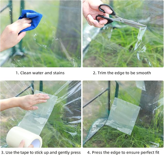 Ohuhu Greenhouse Repair Tape Plastic: 3" x 98' Green House Sheeting Tape 6.3 mil Reinforced Clear Plastic Film Tape for Greenhouse Polyethylene PE Cover Repair