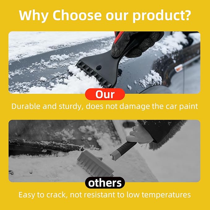 Telescoping Car Snow Brush & Ice Scraper - Detachable Handle, Extra Wide Bristles, Foam Grip - Portable Vehicle Snow Tool