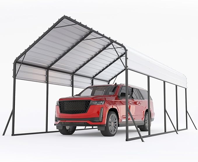 13x21x10 FT Metal Carport with Reinforced Frame, Galvanized Steel Roof & Enhanced Base Heavy Duty Car Ports for All-Weather Car Garage Shelter for Car, Truck, Pickup, SUV, Tractor, and Boat