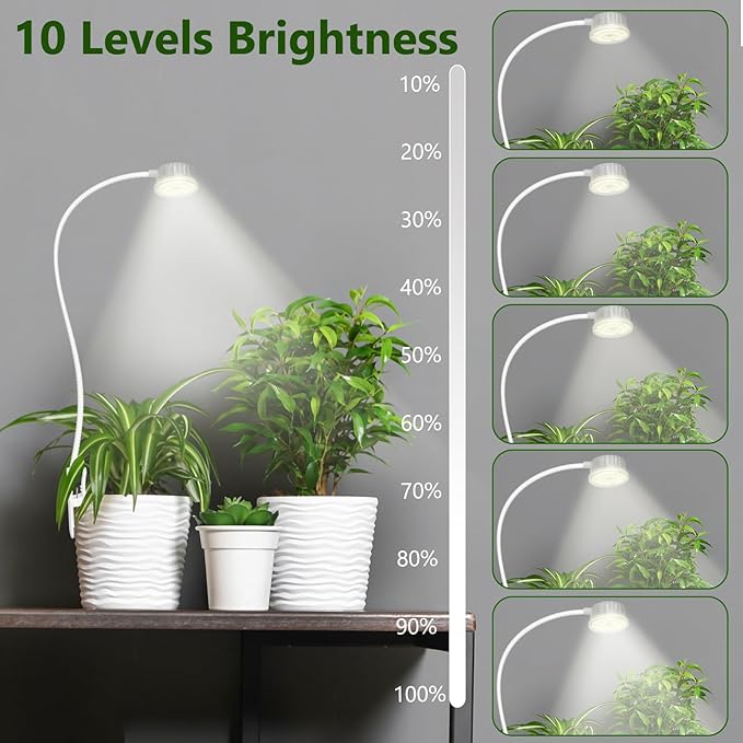 Grow Lights for Indoor Plants, 4000K Full Spectrum Plant Lights for Indoor Growing, 10 Brightness & 360° Adjustable Gooseneck & 3/9/12H Timer, Clip-on Small Grow Light for Succulents, Small Plant