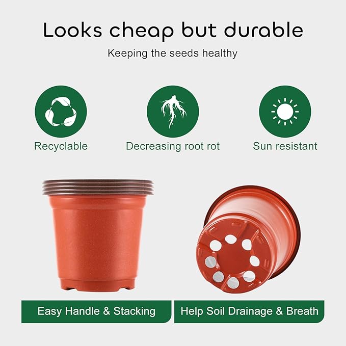 GROWNEER 60 Pcs 4'' Plastic Nursery Pots with 15 Plant Labels, Seedling Starter Containers for Flower Growing and Indoor Outdoor Garden Transplanting