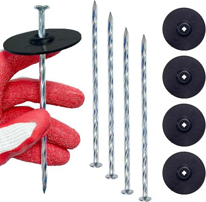 Garden Stakes with Gasket Spiral, 6in Galvanized Steel Turf Nails Garden Weed Barrier Stakes Staples for Fixing Landscape Fabric, Landscape Edging, Artificial Grass, Floor Mats, Etc (42 PC)