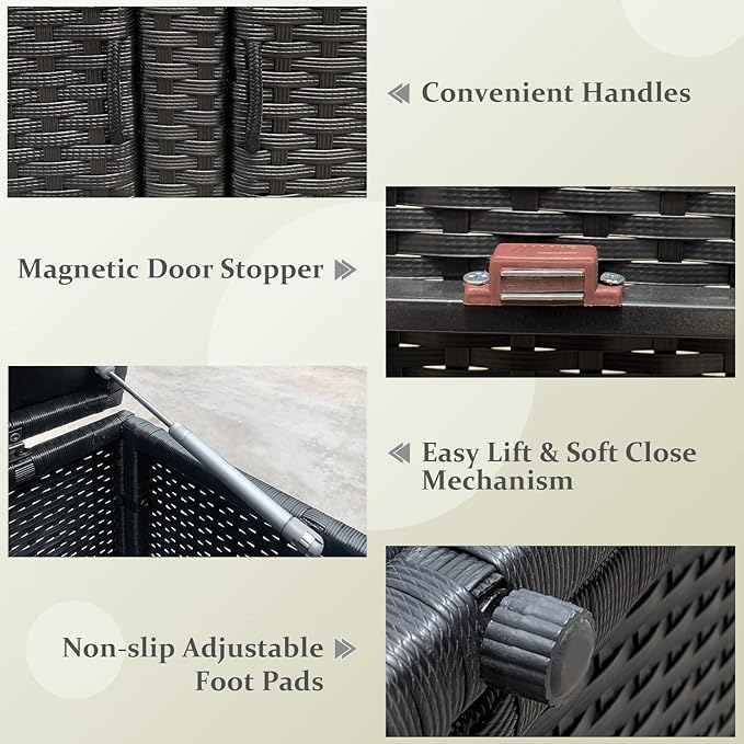 HAPPYGRILL Deck Box Outdoor Wicker Storage Box Cabinet, 88 Gallon Patio Rattan Storage Container Bin Box for Furniture Tools in Garden Balcony Porch Yard