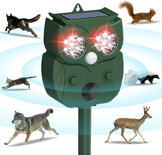 Animal Repellent, Raccoon Repellent Ultrasonic, Waterproof Motion Detection LED Flash Light, Animal Repellent Ultrasonic Outdoor for Dogs Fox Rabbit Squirrels Coyote Deer Repellent