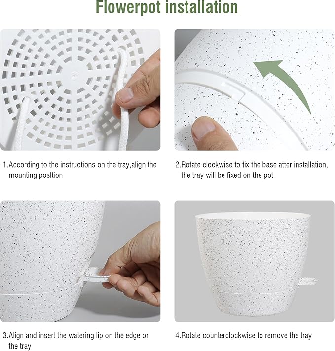 10 inch Self Watering Pots, Planter, Plant Pots with Mesh Drainage Holes for Indoor Outdoor House Plants and Garden, Set of 2 Plastic Flower Pots with Deep Reservoir, Speckled White