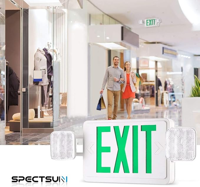 SPECTSUN Exit Sign Emergency Light, Green Emergency Exit Lights Battery Backup - 6 Pack, Emergency Exit Sign Battery Backup/Emergency Exit Light/Lighted Exit Sign Battery