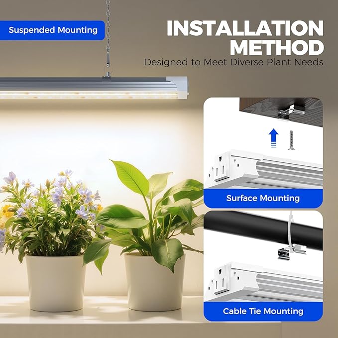 Barrina TX36 2FT Grow Light, 144W(4 x 36W, 800W Equivalent), High PPFD, Full Spectrum, Mechanical Timer, Hanging Plant Lights for Indoor Growing, Seedlings with On/Off Switch, Linkable, 4 Packs