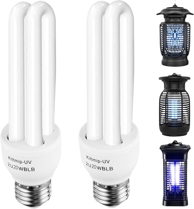 2 Pieces Bug Zapper Light Bulb 2U Type E27 20W Replacement Bulbs Compatible with Homesuit, Keuomy, Yluces, Yissvic, Powify and Other Models Bug Zapper