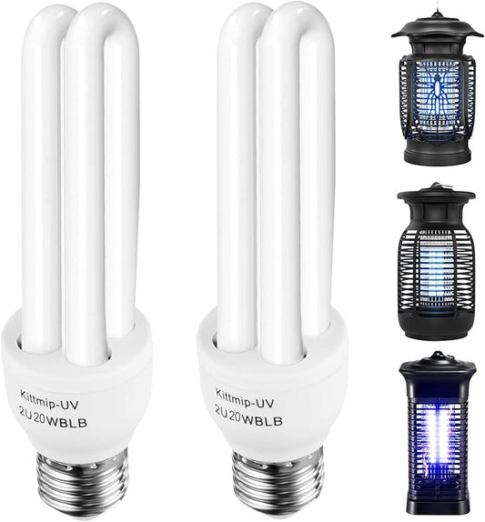 2 Pieces Bug Zapper Light Bulb 2U Type E27 20W Replacement Bulbs Compatible with Homesuit, Keuomy, Yluces, Yissvic, Powify and Other Models Bug Zapper