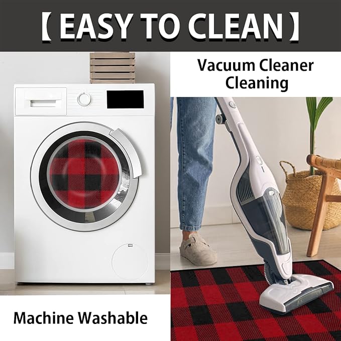 cfpolar Christmas Half Round Door Mat Buffalo Plaid Check Pattern Half Circle Mat Fireplace Rug Non-Slip Area Rug Low Profile Semicircle Doormats for Hearth Entry Garage Patio High Traffic Areas