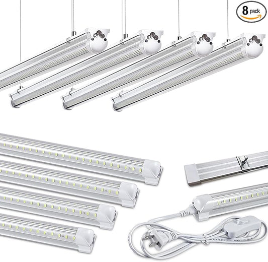 8Pack 4FT LED Shop Light Garage Lights,50W 6000K 7500LM White Light,Hanging/Surface Mount,T8 4FT Tube Lamp for Warehouse Workshop Basement,Linkable LED Shop Lights,Plug and Play