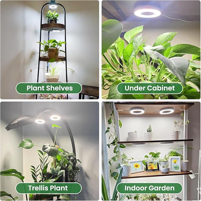 Plant Light, 6 Heads 12V3A Full Spectrum LED Grow Lights for Indoor Plants, 3.5" Under Cabinet Grow Lamp for Small Plants with 6/12/16H Auto Timer, 3 Spectrum Modes, 5 Brightness Levels