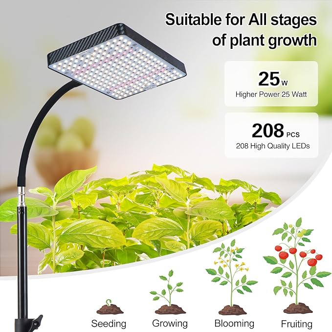 Grow Light with Stand and Timer, 25 Watt Power Home Plug Standing Tall Plant Light, Full Spectrum Grow Lights for Indoor Houseplants, Bonsai Tree, Seed Starting, 24"-64" Height Adjustable